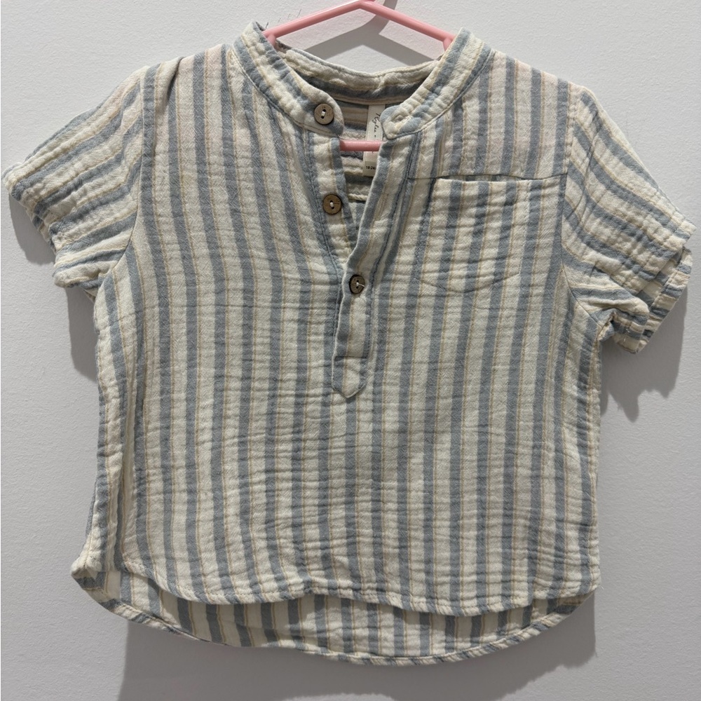 Rylee + Cru Blue and Cream Striped Button Down Shirt
